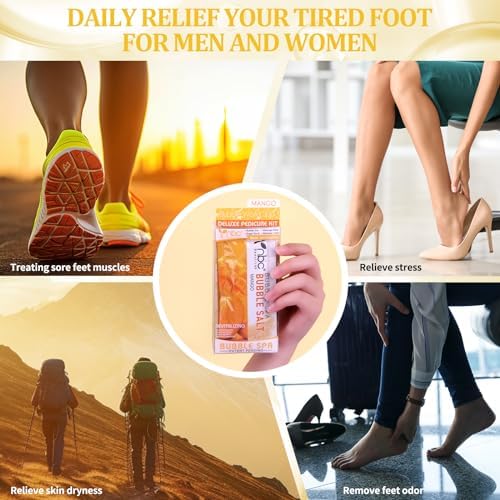 Pedicure Kit Foot Soak Set: Bubble Salt, Sugar Scrub, Massage Mask, Massage Lotion in a Box, 4 Step Foot Spa Kit for Dry Feet, Softens Calluses, Soothes Sore, Tired Feet（3 Set Rose - Image 6