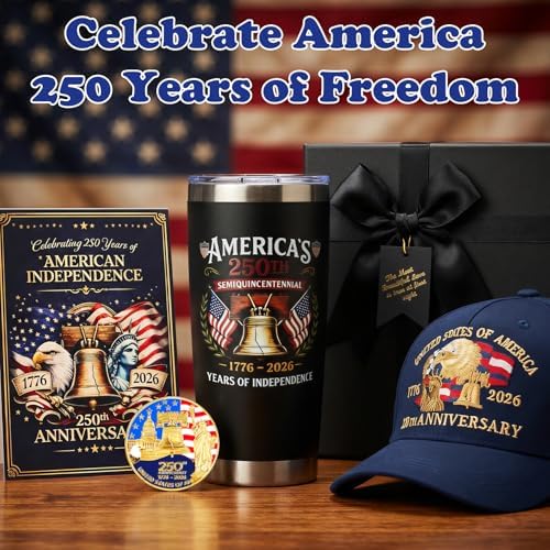 Bafeil 250th Anniversary USA Gift Set - Anniversary Hat & Coin, 20oz Insulated Tumbler & Card - America 250 Merchandise Keepsake for Men Women Collectors, 4th of July & Independence Day Gift 2026 - Image 7