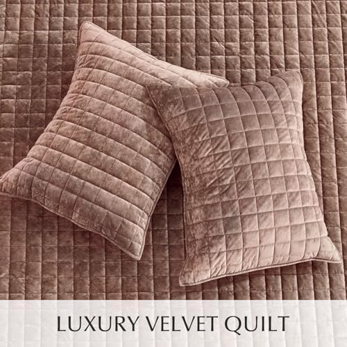 RECYCO Channel Box Stitch Velvet Quilt Set, Queen Size, Terracotta Clay - Image 4