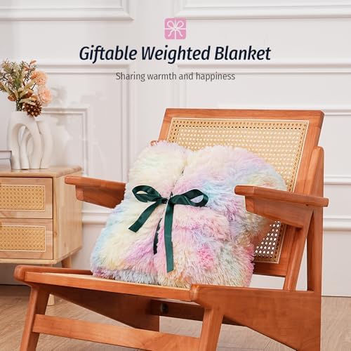 Wemore Weighted Blanket for Adult 60x80 15lbs Soft Long Plush Queen Rainbow - Image 5