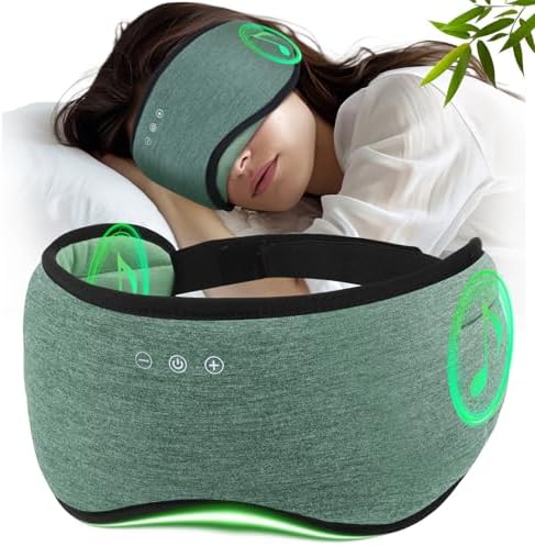 Sleep Headphones with Bluetooth 5.4 Sleep Mask, Bamboo Cotton Music Wireless Bluetooth Eye Mask for Sleeping, Earphones HD Speaker Microphone for Travel, Gifts for Men Women, Green by RestEasyLiveCalm