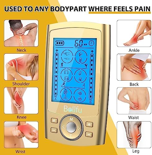 Belifu Dual Channel TENS EMS Unit 24 Modes Muscle Stimulator for Pain Relief Therapy, Electronic Pulse Massager Muscle Massager with 10 Pads, Dust-Proof Drawstring Storage Bag, Fastening Cable Ties - Image 2