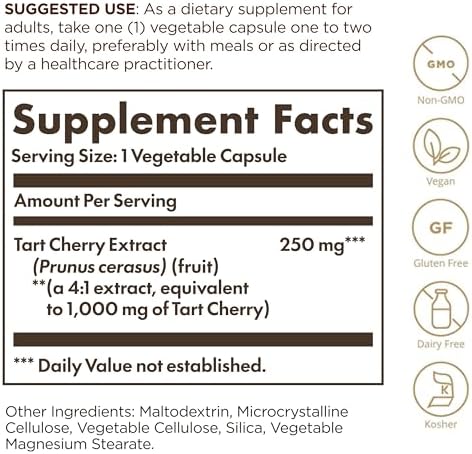 Solgar Tart Cherry 1000 mg, 90 Vegetable Capsules, Antioxidant w/Quercetin - Image 2
