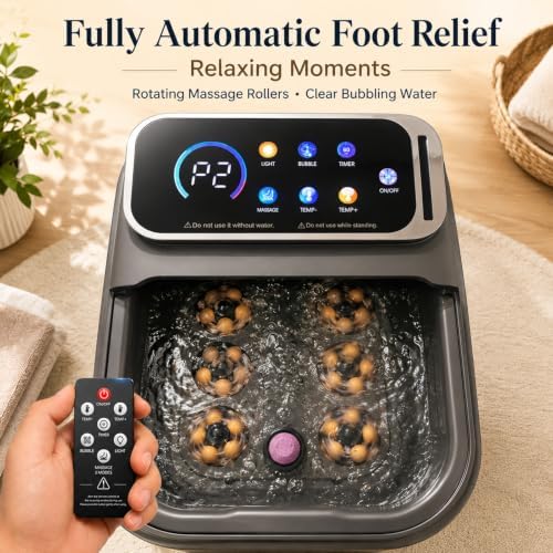 Collapsible Heated Foot Spa Bath with Color Touchscreen, 30 Motorized Massage Rollers, Adjustable Temperature Control, Bubble Function, Timer, Remote Control & 9-Piece Manicure Kit - Image 4