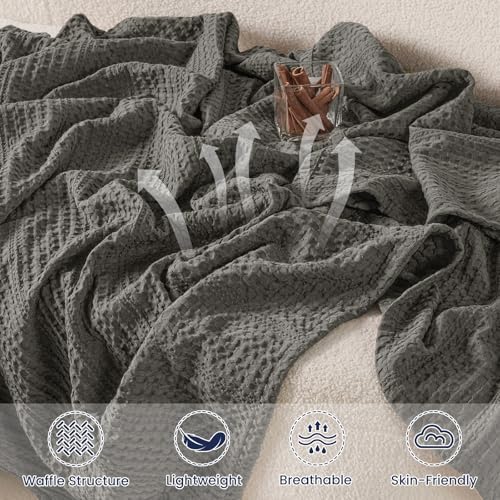 PHF Lightweight Waffle Weave Throw Blanket 50"x 60", Soft Woven Summer Blanket for Hot Sleepers - Aesthetic Home Decor for Couch Bed Sofa, Pet Friendly, Grey - Image 3