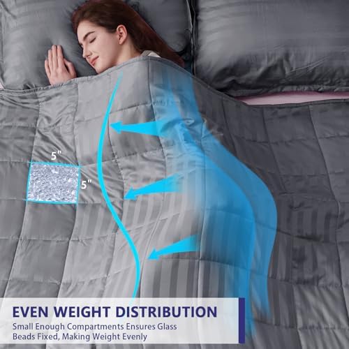 yescool Weighted Blanket for Adults (20 lbs, 60" x 80", Satin Grey Stripes) Heavy Blanket for Sleeping Perfect for 190-210 lbs, Queen Size Breathable Blanket with Premium Glass Bead, Machine Washable - Image 4
