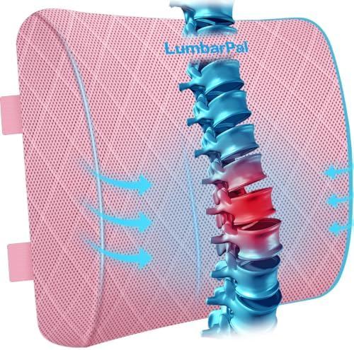 Lumbar Support Pillow for Office Chair, Back Support, Memory Foam, Pink by TushGuardSeatCushonsPillows