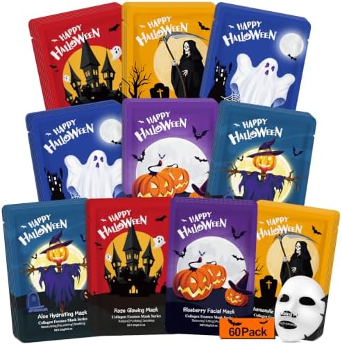 60 Pack Bulk Halloween Face Mask, Sheet Facial Mask for Halloween Gifts by KONEUK