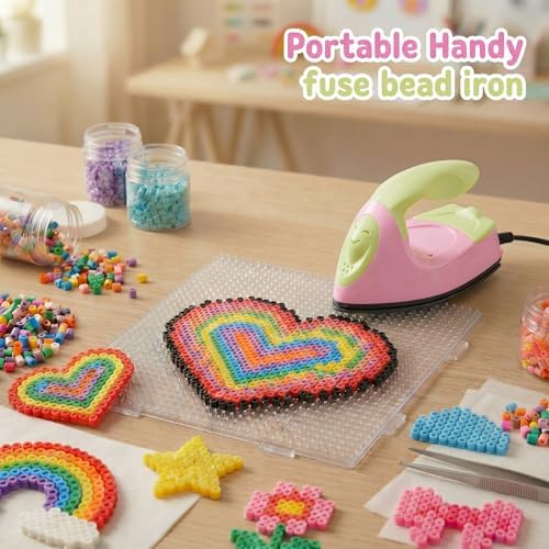 Honoson Mini Craft Iron Mini Heat Press Small Iron 3.93 x 2.36 x 2.76 Portable Tiny Flatiron with Charging Base Accessory for Fuse Bead Patch DIY Heat Transfer Vinyl (Light Yellow, Light Pink) - Image 4