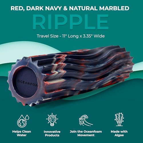Oceanfoam Ripple Travel Foam Roller (11" x 3.35") Firm Mini Foam Roller for Physical Therapy, Deep Tissue Massage, Back Pain - High Density, Wave Textured - Yoga (Red, Dark Navy & Natural Marbled) - Image 3