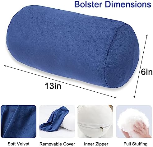 1 MIDDLE ONE Round Cylinder Bolster Pillow with Removable Velvet Cover, Tube Roll Cervical Pillow for Head, Neck, Back and Legs Support, 13"x 6", Blue - Image 2