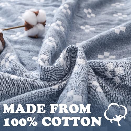 jinchan 100% Cotton Muslin Blanket Twin Boho Throw Blanket 60x80 Denim Blue - Image 3