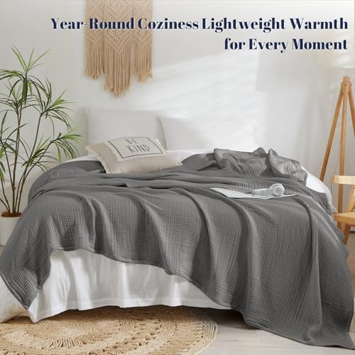 PHF 100% Cotton Muslin Blanket King Size 108"x90", 4-Layer Lightweight Gauze Throw, Breathable Cloud-Soft Minimalist Blanket for Bed, Couch, Camping & Baby, Greyish Black, Ideal Gift - Image 5