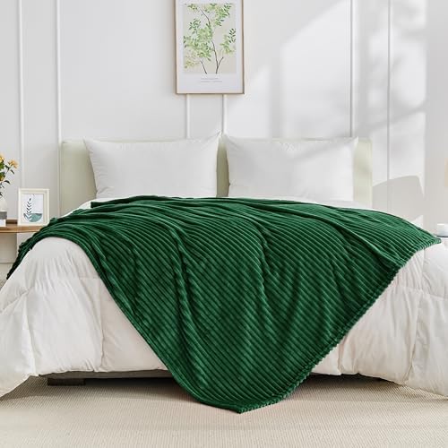 Bnuitland Fleece Throw Blanket, 300GSM Soft Warm Cozy Fluffy Throw for Babys & Pets, Stripe Pattern, All Season Sofa Bed Blanket for Home Decor, Dark Green 50"x40" - Image 4