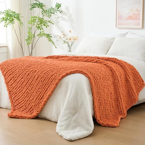Bigacogo Chunky Knit Throw Blanket for Couch, 51x63 inches, Terracotta by Bigacogo