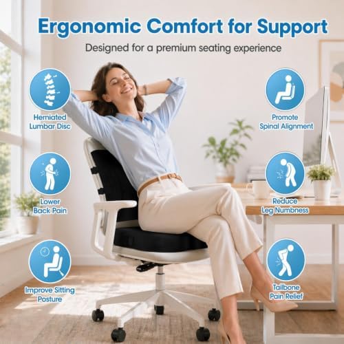 CloudBliss Ergonomic Seat Cushion & Lumbar Support Pillow Set, Black, XL - Image 2