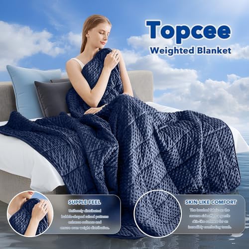 Topcee Weighted Blanket for Adults (20lbs 60"x80"), Minky Dots Heavy Blanket for 190-210lbs Sleeping, Soft, Cozy and Cooling Weighted Throw Blankets, Machine Washable, Blue - Image 2