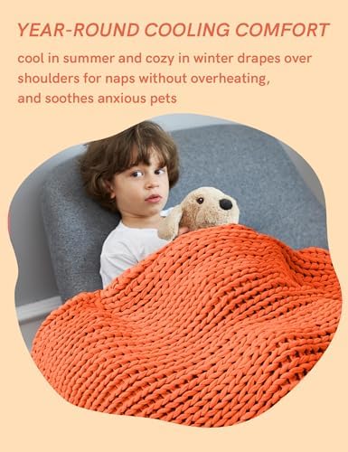YnM Cooling Weighted Blanket, 100% Cotton Handmade Chunky Knitted Blanket, Weighted Lap, Breathable Heavy Blankets, Machine Washable Throw for Sleep or Home Decor (Orange, 50x60 Inch, 10lbs) - Image 5