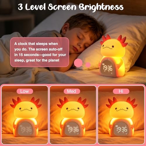 Axolotl Kids Alarm Clock, Rechargeable Ok to Wake Clock with Night Light - BPA-Free Silicone Sleep Training Clock, Cute Boys Girls Wake Up Clock for Bedroom - Image 6