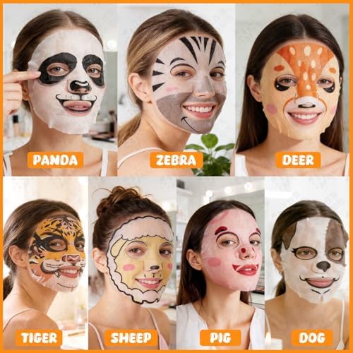 7 Packs Cute Animal Character Design Facial Masks, Deep Hydrating Spa Masks for All Skin Types, Gift for Kids' Birthday Party, Girl's Night, Enjoy Skincare Life - Image 5