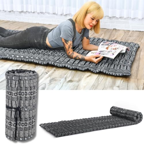 Leewadee - Foldable Floor Mattress - Japanese Roll Up Futon -Trifold Tatami Mat- Guest Floor Bed - Camping Mattress - Thai Massage Mat, Kapok Filled, 75 x 28 inches, Black by Leewadee