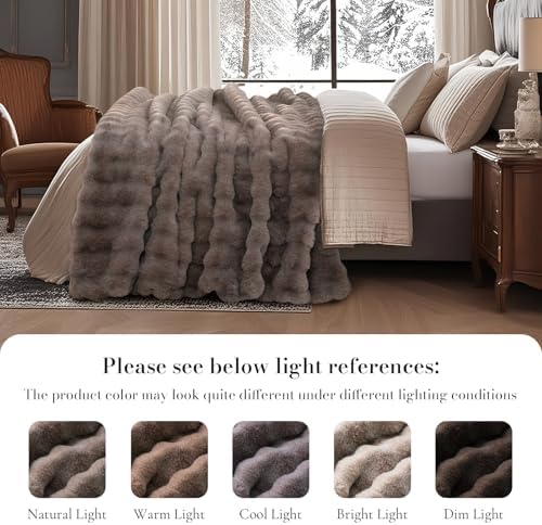 Amélie Home Faux Fur Throw Blanket for Couch, Ultra Soft Fuzzy Plush Bubble Throw for Sofa, Living Room & Home Decor, 50"x60", Cationic Bear Brown - Image 5