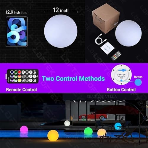 LOFTEK Pool LED Light Ball, 12-inch Rechargeable Sphere Orb Lamp w/Remote - Image 6