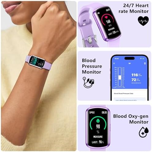 Health Fitness Tracker, Smart Watch with 24/7 Heart Rate, Activity Tracker with Blood Pressure and Blood Oxygen Monitor, 120 Sport Mode Waterproof Sleep Tracker for Women Men - Image 2