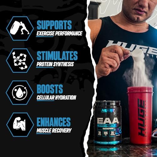 Huge EAA + Hydration, Essential Amino Acids Powder, EAAs & BCAAs, Intra & Post Workout Recovery Powder, Muscle Growth, Recovery & Performance, 10g EAAs & Electrolytes, 30 Servings (Blue Raspberry) - Image 2
