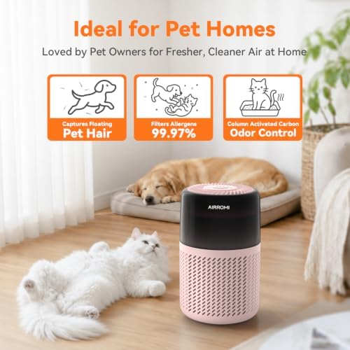AIRROMI HEPA Air Purifier for Bedroom&Home,Pet Air Purifier for Home Pets,Removes Pet Odor,Cat Litter Smell,Dust,Smoke&Allergies,Quiet Room Air Purifier with Scents,360°Air Cleaner,A2005 Pink - Image 4