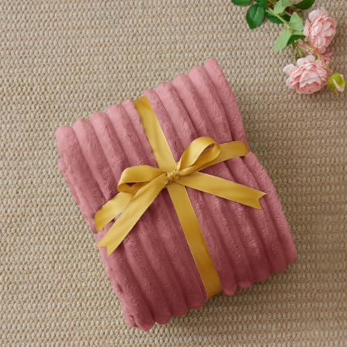 BEDELITE Ribbed Fleece Throw Blanket for Couch, Brick Dust, 50"x60" - Image 6