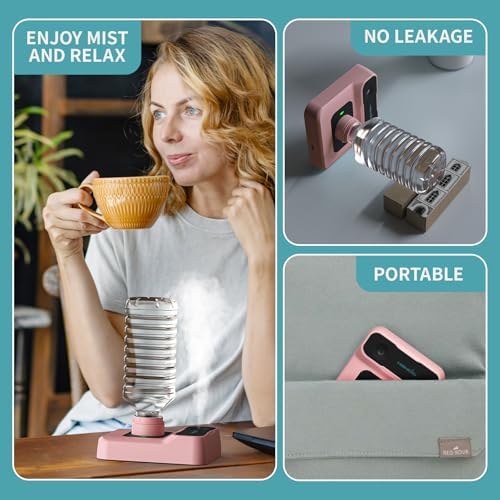 Travel Humidifier, Portable Small Humidifier for Plants, Bedroom, Office, Hotel or Car, Battery Operated Mini Cool Mist Humidifiers, Quiet 23dB, Auto-off, Night Light and BPA-Free, Pink - Image 4