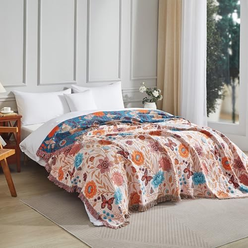 Boho Throw Blanket for Bed 90”x98”, 100% Cotton Blanket for Couch Sofa - Image 3