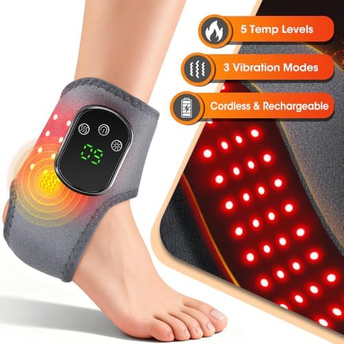 2 Pack Wearable Triple Therapy Foot Massager with 5 Intensities Red Light Therapy,Heated, Vibration,3 in 1 Foot Ankle Massager Wrap with Heat Portable, 3 Heat Levels Multi Area for Plantar Fasciitis - Image 6