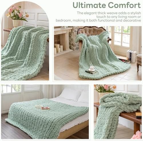 Chunky Knit Throw Blanket for Couch，40x50 Inches Sage Green - Image 5