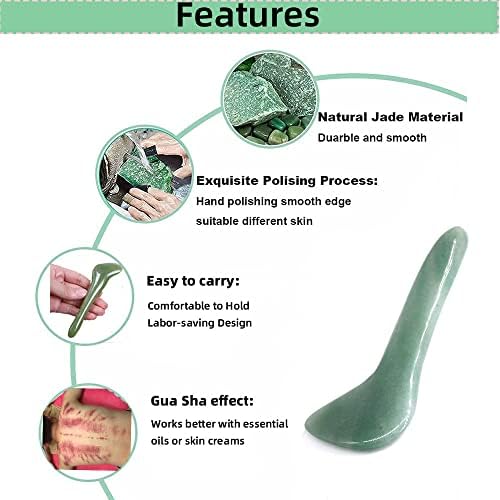 Gua Sha Facial Tool Natural Jade Stone Massage Board Tools for SPA Acupuncture Therapy Trigger Point Treatment, Gua Sha Scraping - Image 2