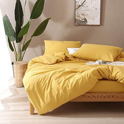 F.Y.Dreams 100% Washed Cotton Duvet Cover for Weighted Blanket 48x72 inches with 16 Ties, Zipper on Long Side/Yellow/Just Duvet Cover - Image 2