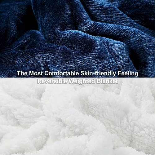 Alomidds Weighted Blanket for Adults(Twin Size 20lbs),Fluffy Warm Sherpa & Cozy Soft Flannel Snuggle Thick Heavy Blanket Great for Sofa Bed, 48x72 inches, Navy - Image 2