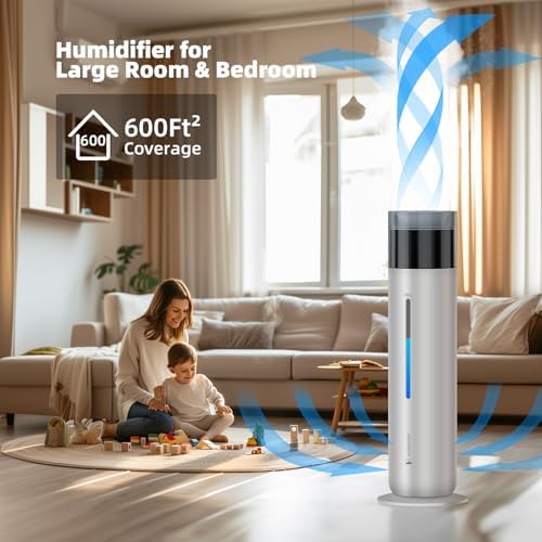10L/2.6Gal Top Fill Cool Mist Smart Humidifier, 100H Runtime Ultra Quiet 30dB Auto Humidity Control with Essential Oil Tray, 600 sq. ft Large Room Humidifier for Bedroom Office Baby Nursery - Image 2