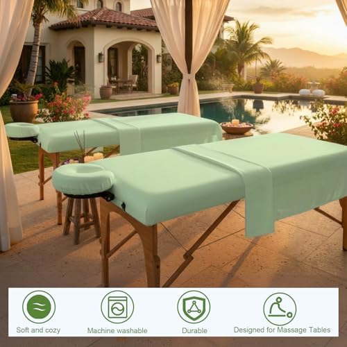 Oudain 4 Sets 3 Piece Soft Microfiber Massage Table Sheets Set Bulk Includes Massage Flat Sheet and Fitted Sheet and Face Rest Cover(Green) - Image 5