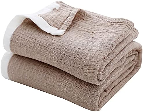 SE SOFTEXLY Muslin Throw Blanket, 4-Layer Dyed Yarn, 60”x80”, Coffee by DefineCozyHealthyLife
