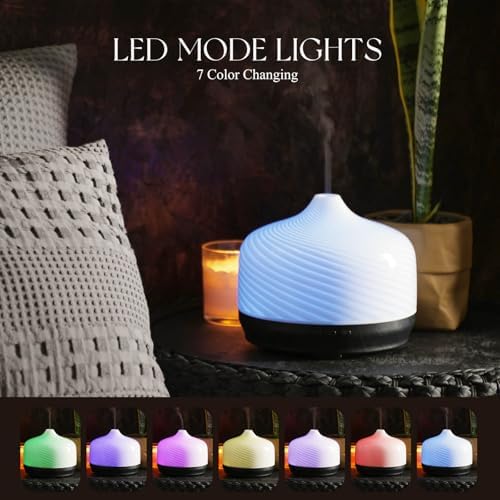 Porseme 500ml Glass Essential Oil Diffuser Aromatherapy Ultrasonic Cool Mist Humidifier 15-21 Running Hours Waterless Auto-Off Air Diffusers for Sleeping Yoga Working Spa(Pure White) - Image 2