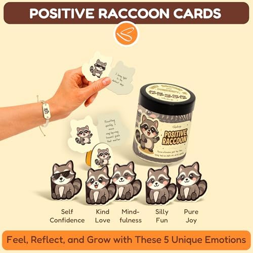 STOFINITY Positive Raccoon Jar, 60 Cards, Raccoon Gifts for Women - Image 3
