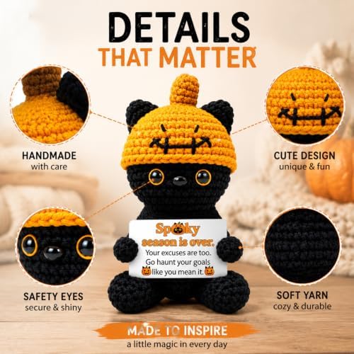 Halloween Black Cat Gifts Positive Crochet Cat Halloween Decor Funny Gift - Image 3