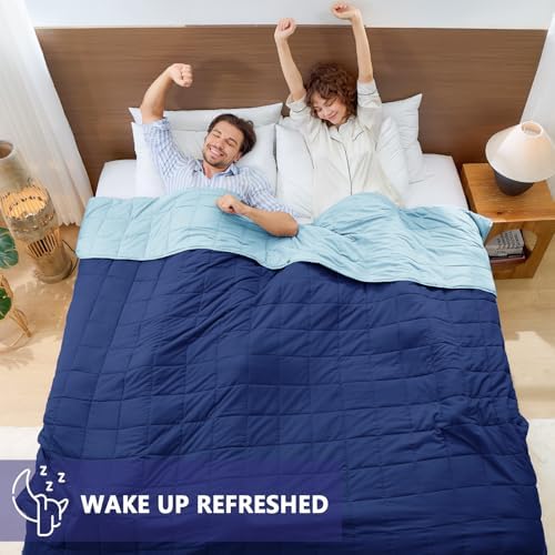 Weighted Blanket for Adults (20 lbs, 88” x 104”, Navy & Blue) Cooling Heavy Blanket for Sleeping Perfect for 190-210 lbs, Queen Size Breathable Blanket with Premium Glass Bead, Machine Washable - Image 5