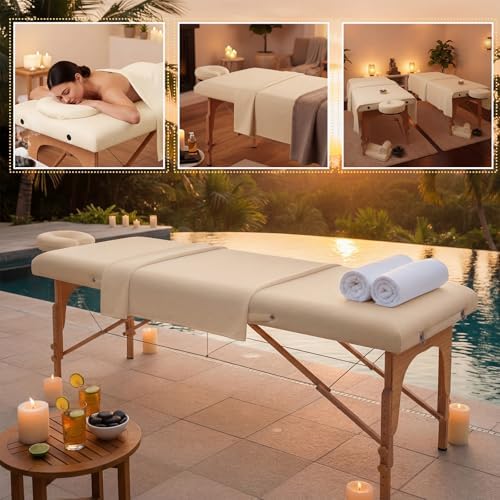Oudain 4 Sets 3 Piece Soft Microfiber Massage Table Sheets Set Bulk Includes Massage Flat Sheet and Fitted Sheet and Face Rest Cover(Beige) - Image 6