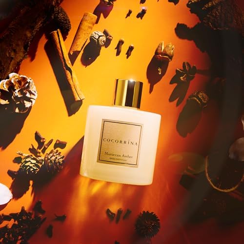 COCORRÍNA Reed Diffuser - Moroccan Amber 6.7 Fl.oz Reed Diffuser Set with Sticks & Preserved Baby's Breath, Reed Diffuser for Home Bathroom Shelf Decor - Image 3