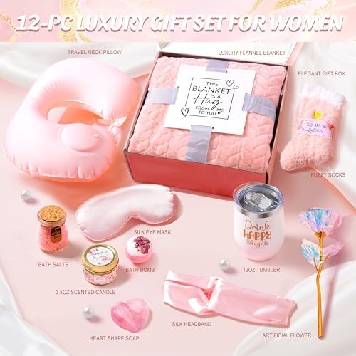 Birthday Gifts for Women Self Care Gifts Get Well Soon Gifts for Women,Relaxing Spa Gifts Basket w/Flannel Blanket Traveling Pillow Care Package christmas Birthday Gifts Idea for Mom Her Wife Friends - Image 2