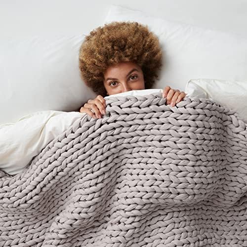 Bearaby Cotton Hand-Knit Weighted Blankets for Adults - Chunky Knit Blanket - Sustainable, Breathable, Organic, Cooling Weighted Blanket - Machine Washable (Moonstone Grey, 20 lbs, 45"x72") - Image 6