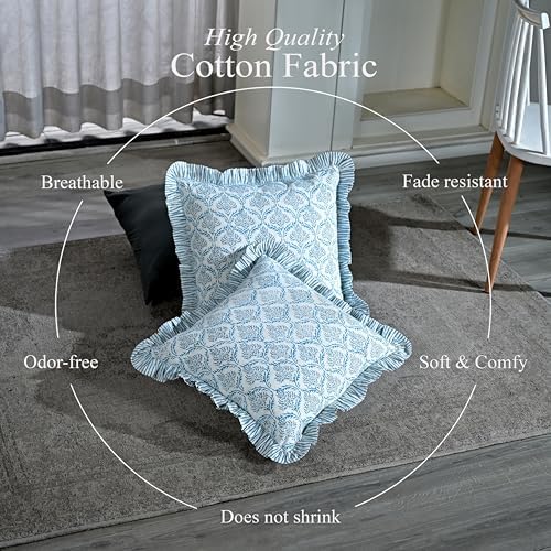 CPC Indigo Regal Hand Block Print 100% Cotton Ruffle Throw Pillow Cover 18x18 inch with Hidden Zipper Decorative for Couch, Bed, Sofa, Farmhouse, Cottagecore Decor Gift Christmas Fall Thanksgiving - Image 3